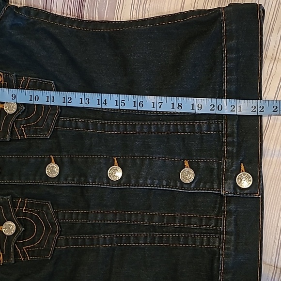 True Religion Mens Medium Dark Blue Denim World Tour Trucker Jacket Streetwear - Picture 13 of 16